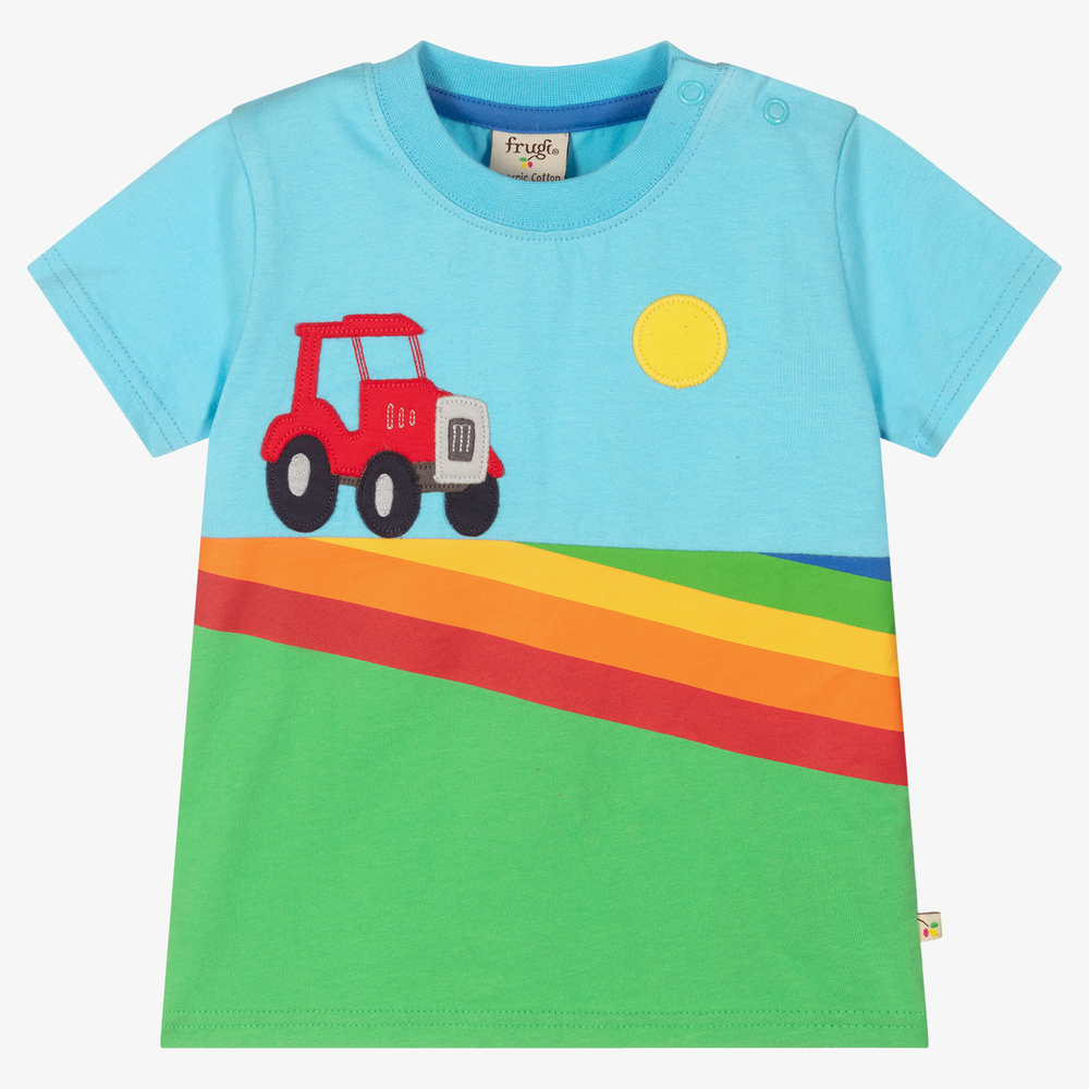 Frugi - Boys Blue Tractor T-Shirt  | Childrensalon