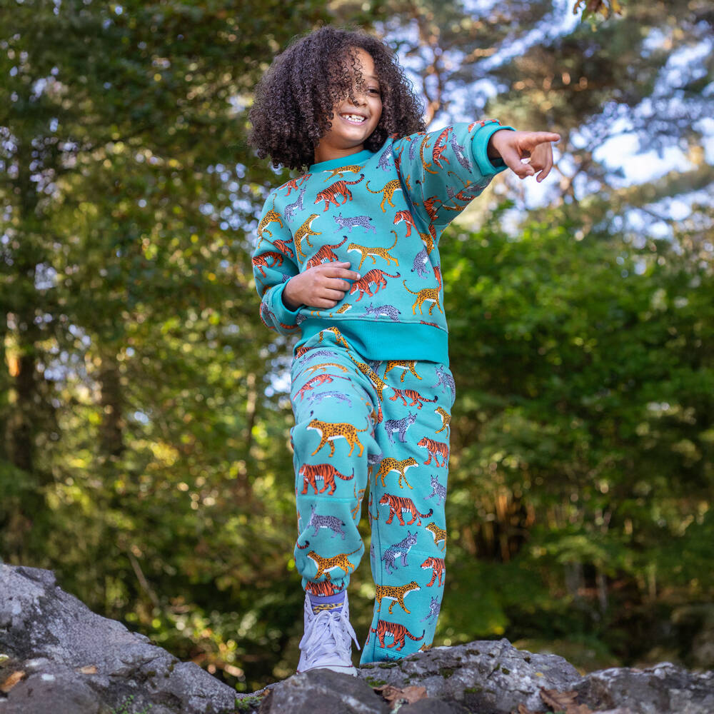 Frugi-بنطلون رياضي قطني أزرق للأولاد بنقشة القط البري | Childrensalon Outlet