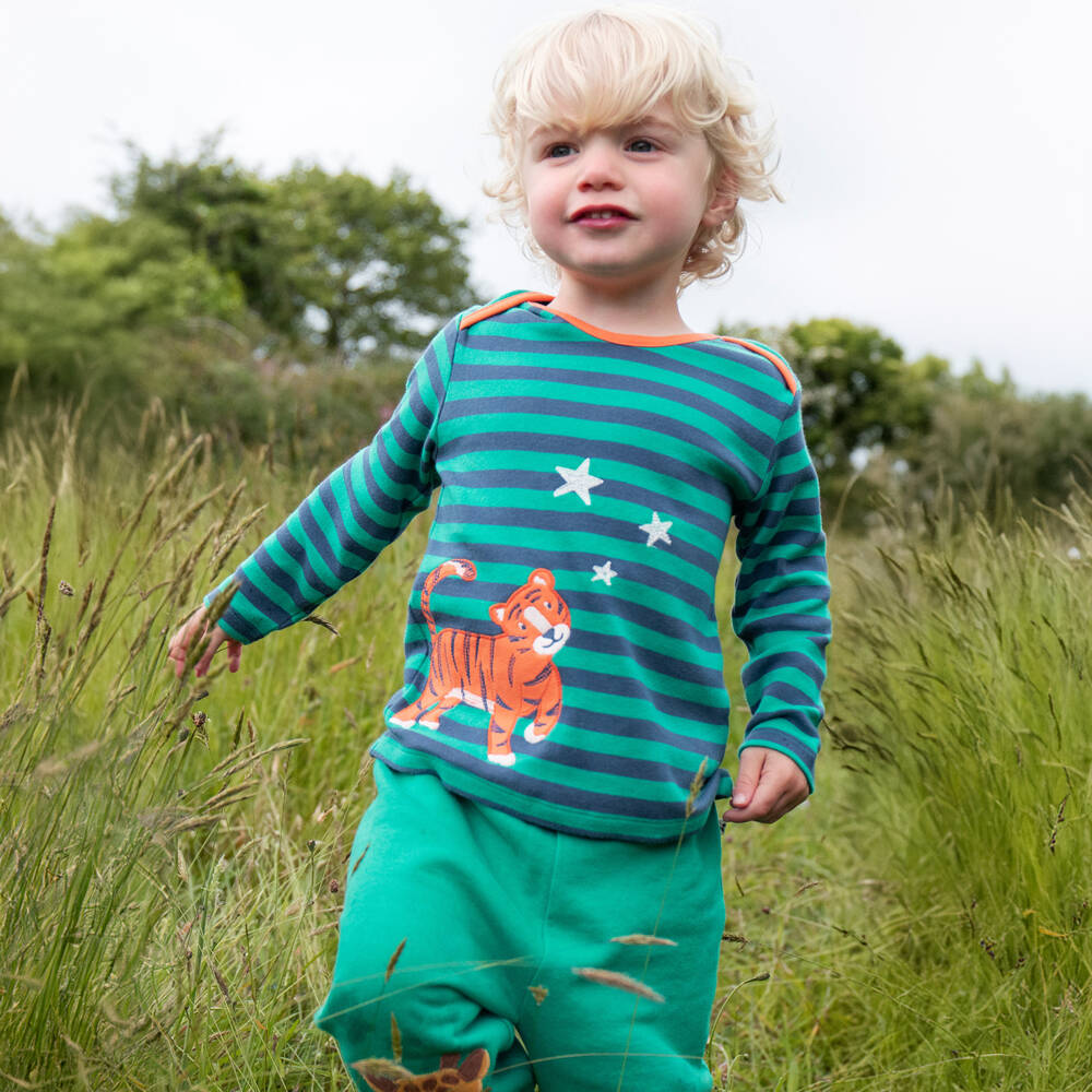 Frugi-Boys Green Animal Knee Joggers | Childrensalon Outlet