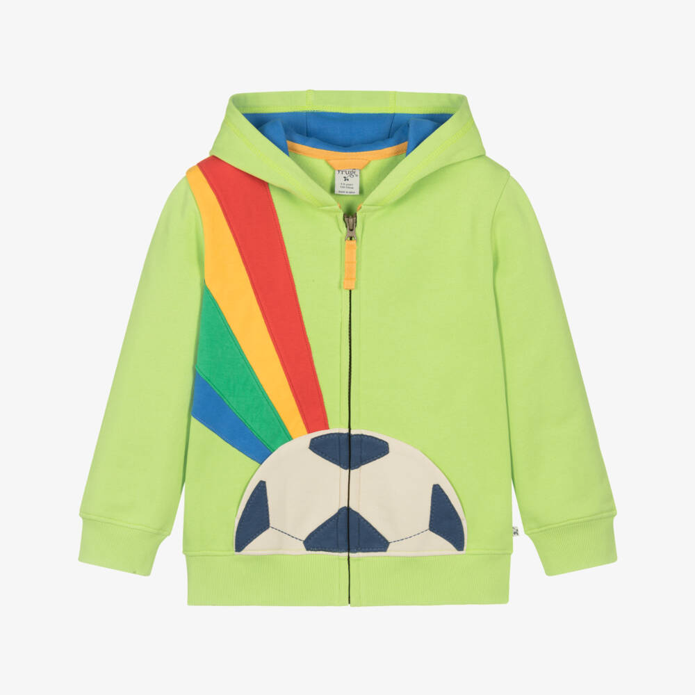 Frugi-Boys Green Cotton Football Zip-Up Top | Childrensalon Outlet