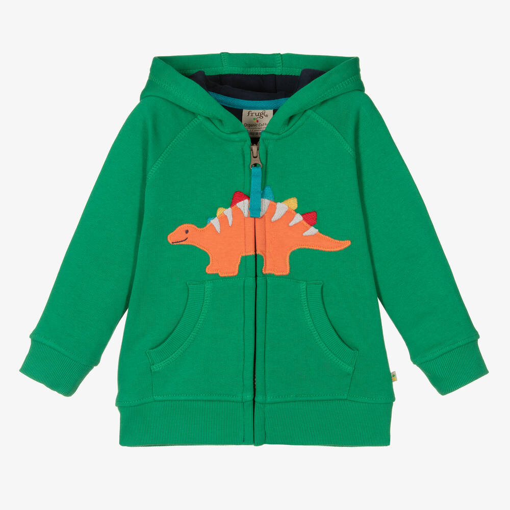 Frugi - Grüne Dino-Baumwoll-Kapuzenjacke | Childrensalon