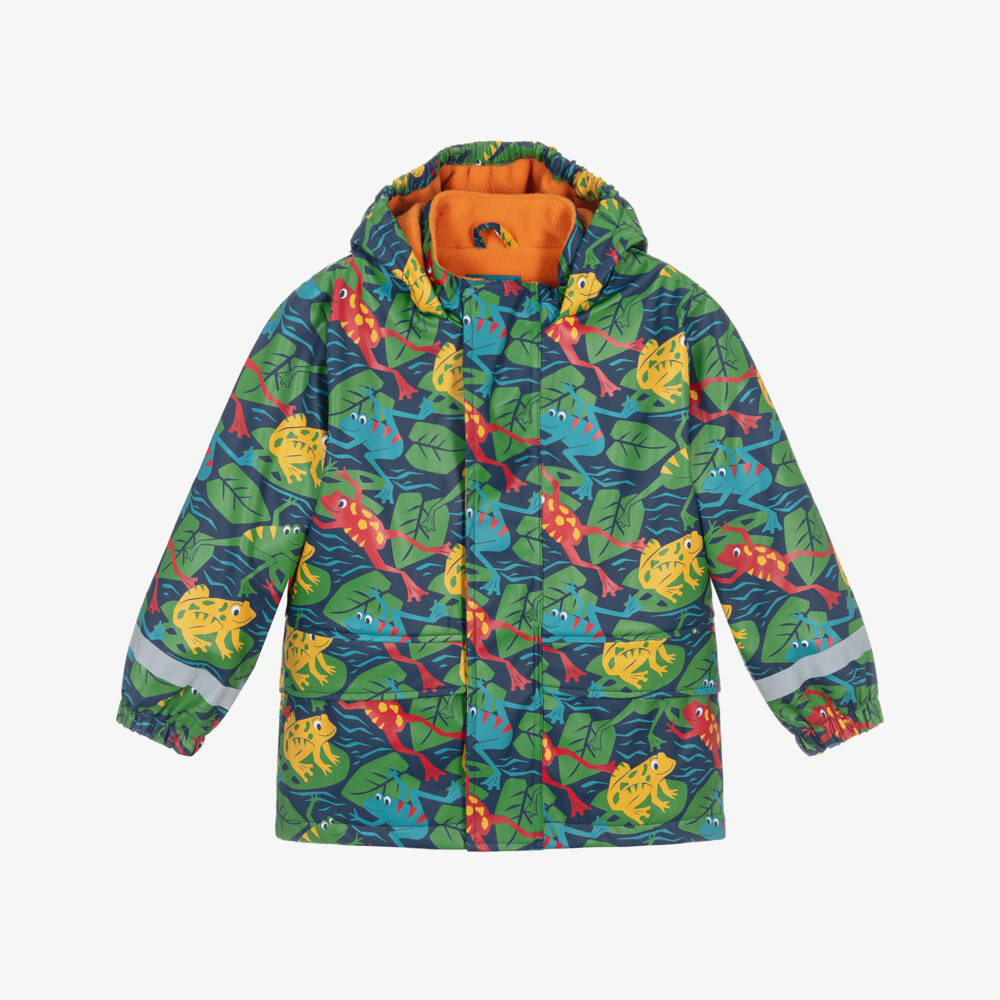 Frugi-Boys Green Frog Patterned Raincoat | Childrensalon Outlet