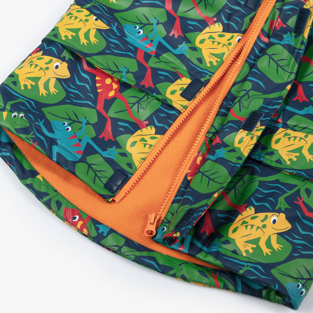 Frugi-Boys Green Frog Patterned Raincoat | Childrensalon Outlet