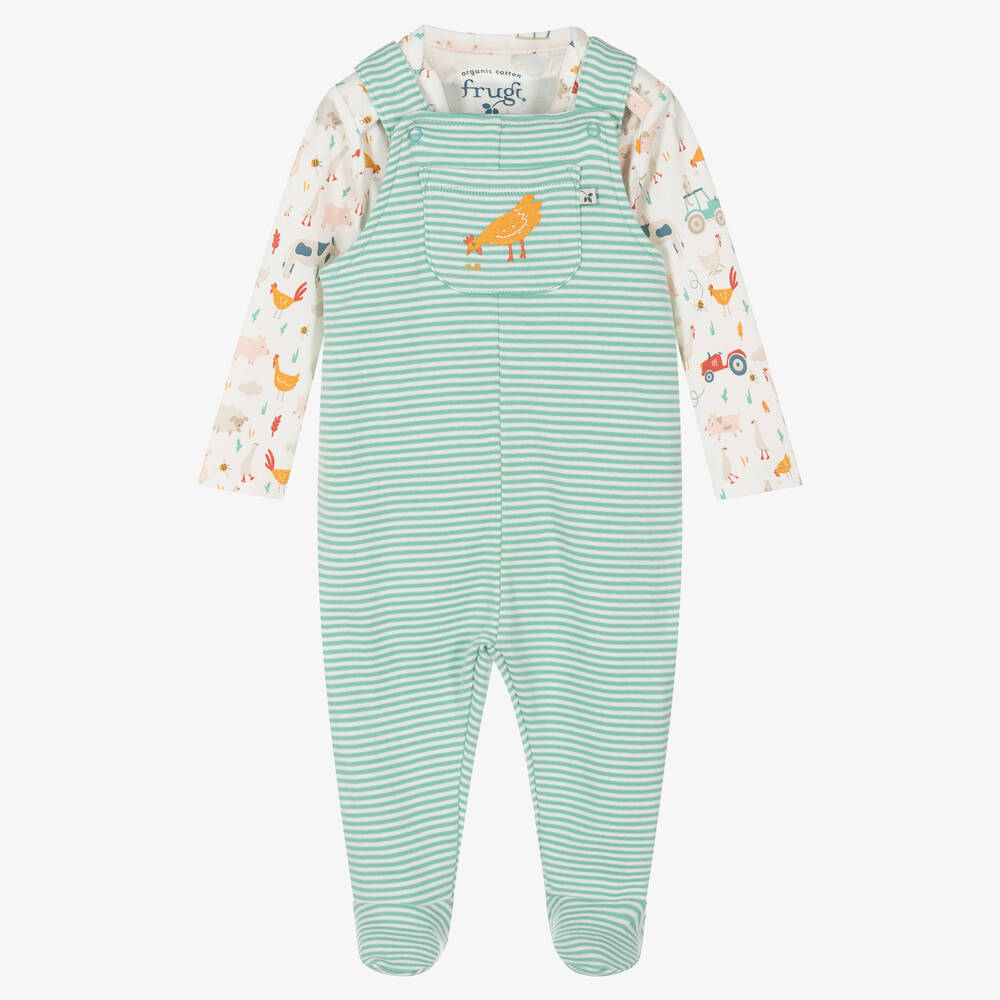 Frugi-Boys Green Organic Cotton Babygrow Set | Childrensalon Outlet