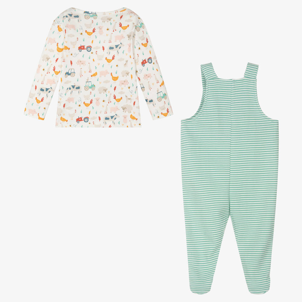 Frugi-Кремовый топ и зеленый комбинезон из органического хлопка | Childrensalon Outlet