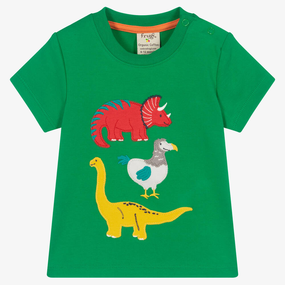 Frugi - Boys Green Organic Cotton Dinosaur T-Shirt | Childrensalon