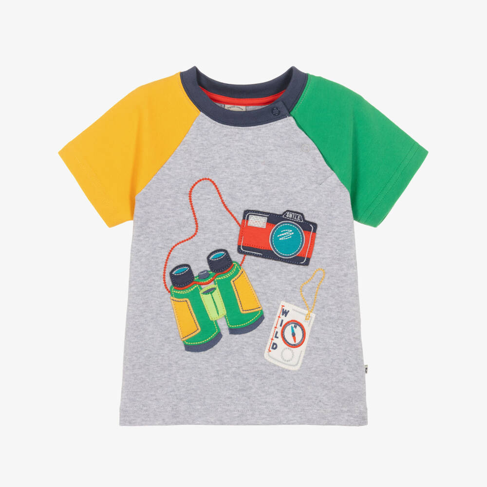 Frugi-Boys Grey Cotton T-Shirt with Camera & Binoculars | Childrensalon Outlet