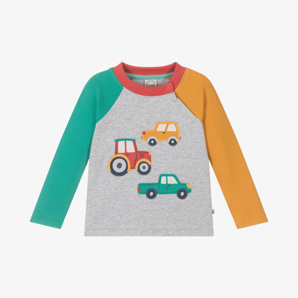 Frugi-Boys Grey Tractor Appliqué Shirt | Childrensalon Outlet