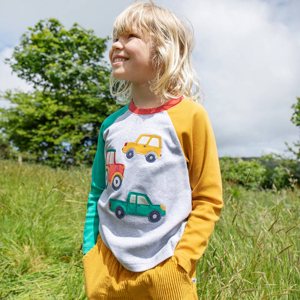 Frugi-Boys Grey Tractor Appliqué Shirt | Childrensalon Outlet