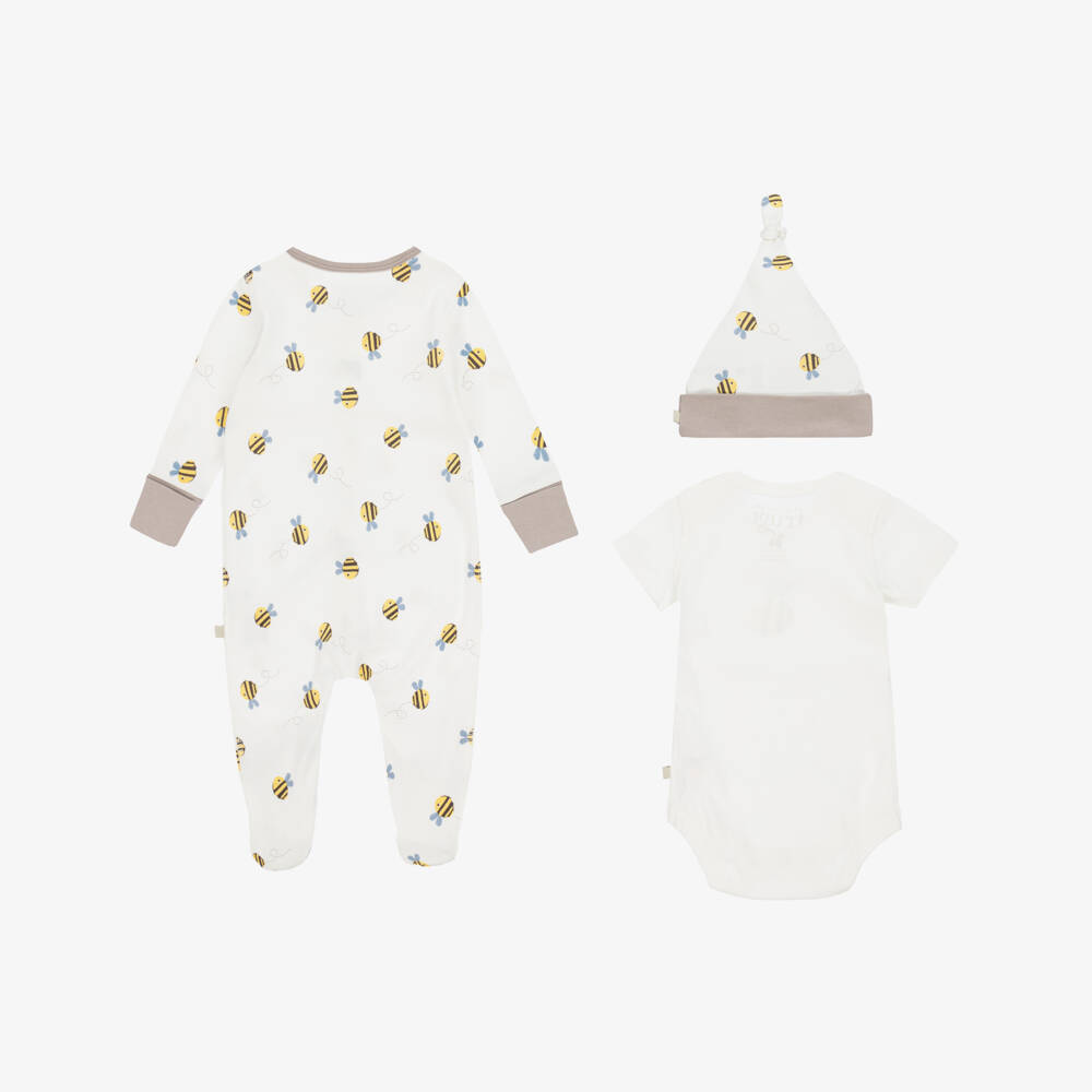 Frugi-Boys Ivory Bee Cotton Romper Trio | Childrensalon Outlet