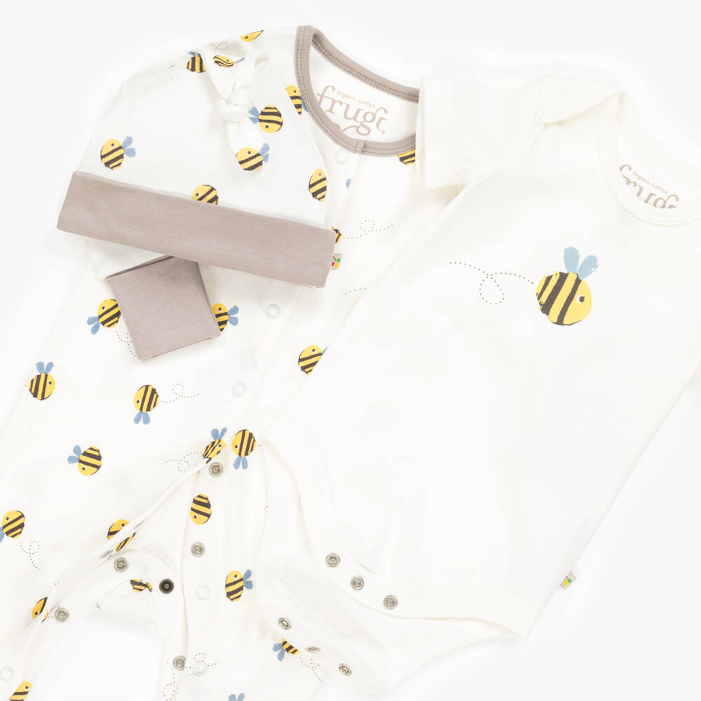 Frugi-Boys Ivory Bee Cotton Romper Trio | Childrensalon Outlet