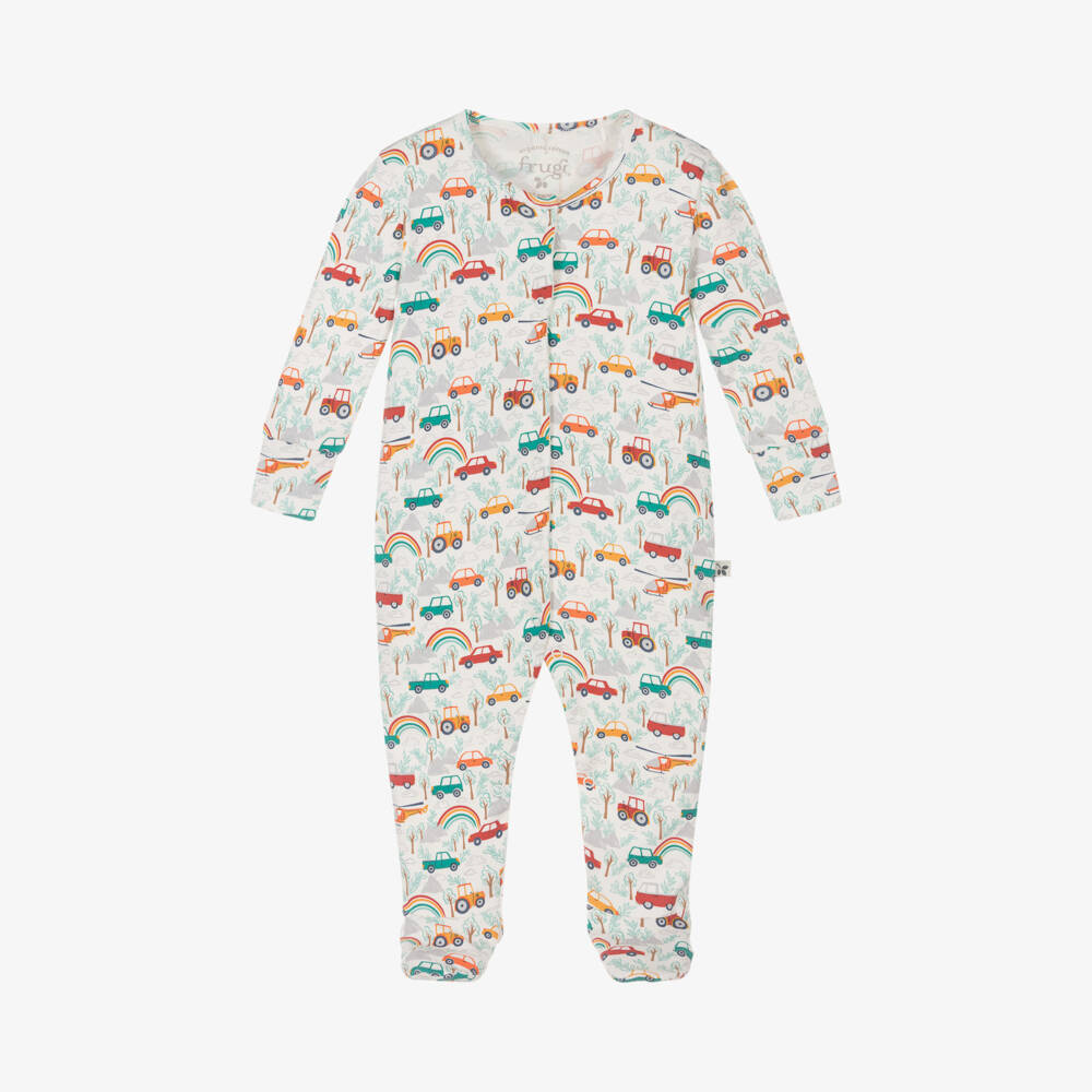 Frugi-Boys Ivory Tractor Print Babygrow | Childrensalon Outlet