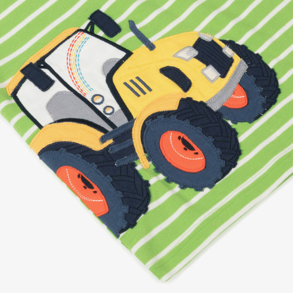 Frugi-Boys Lime Stripe Tractor Tee | Childrensalon Outlet