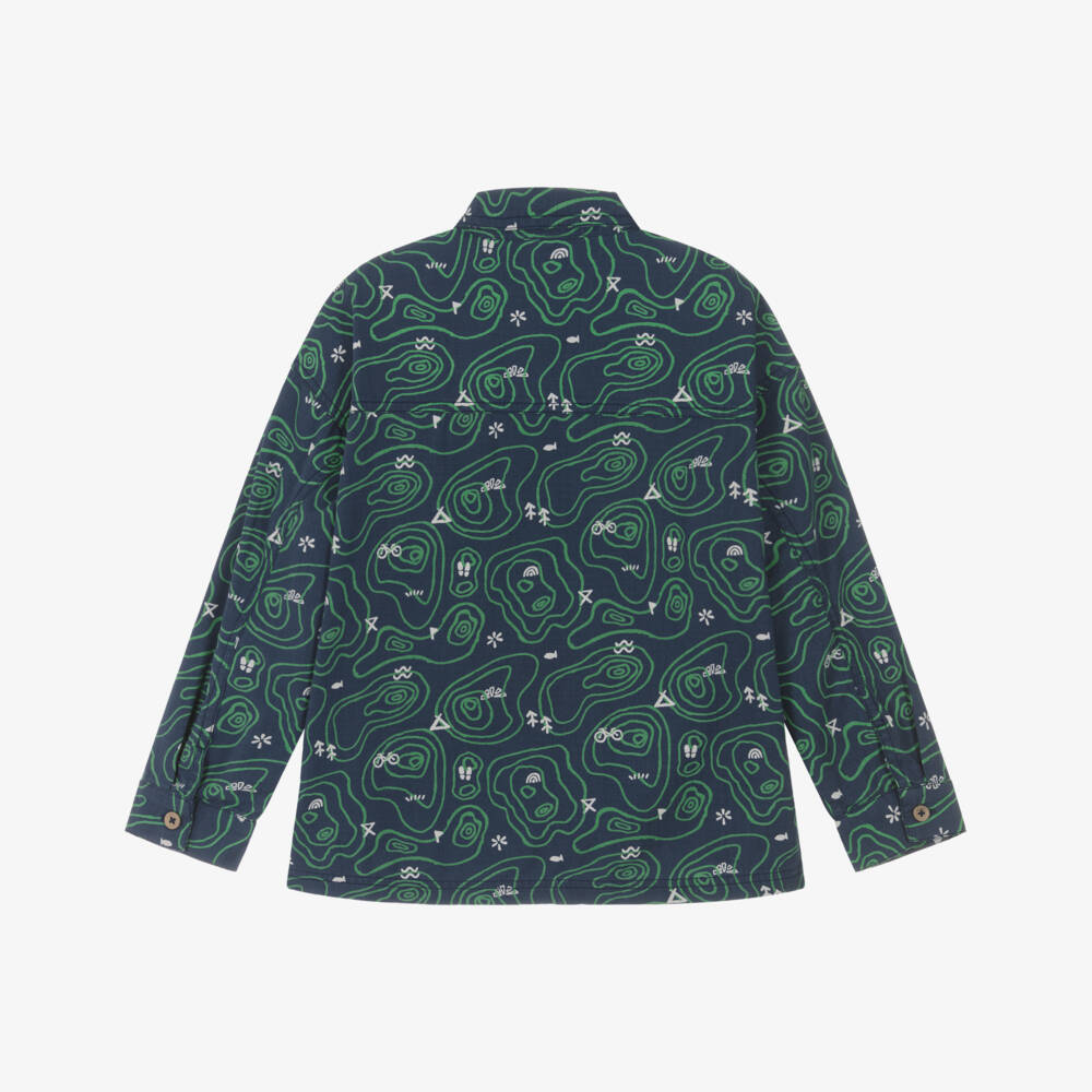 Frugi-Boys Navy Blue Cotton Contour Map Print Shirt | Childrensalon Outlet