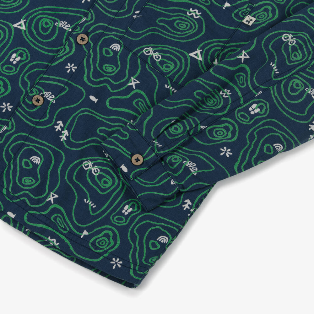 Frugi-Boys Navy Blue Cotton Contour Map Print Shirt | Childrensalon Outlet