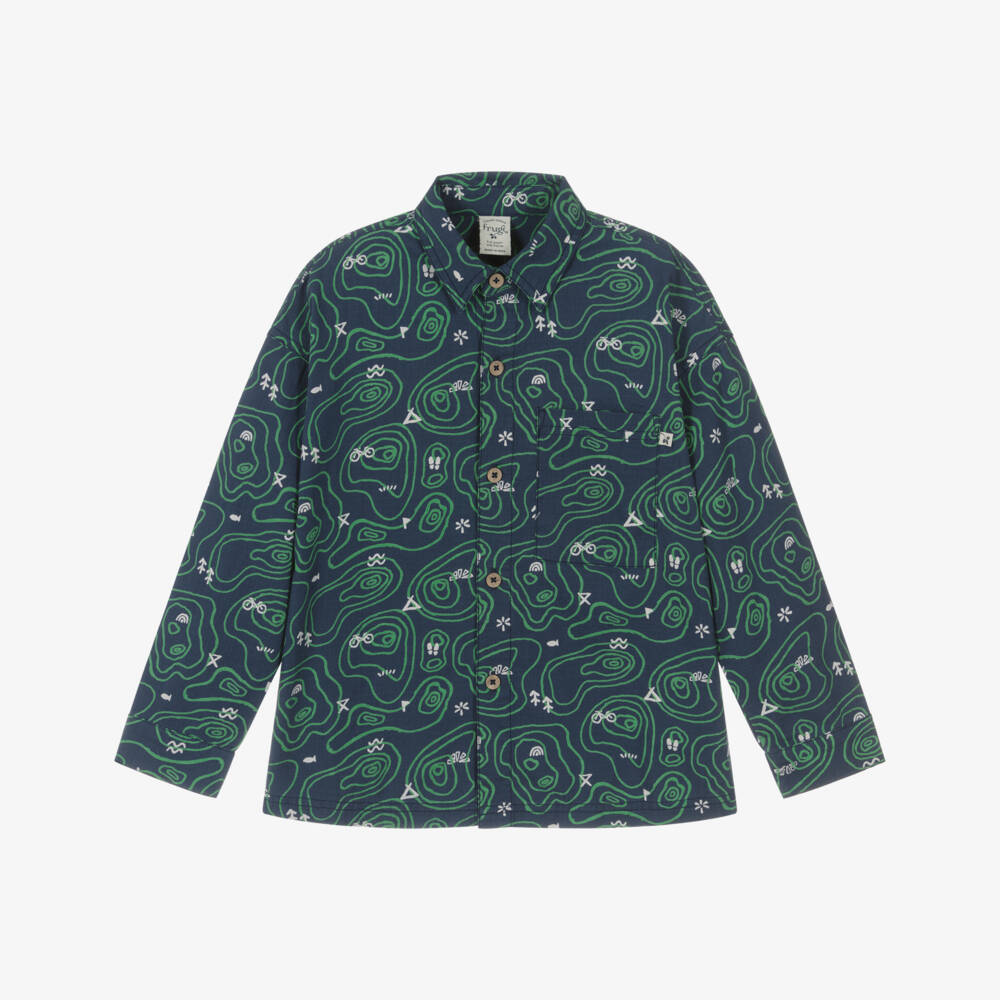 Frugi-Boys Navy Blue Cotton Contour Map Print Shirt | Childrensalon Outlet