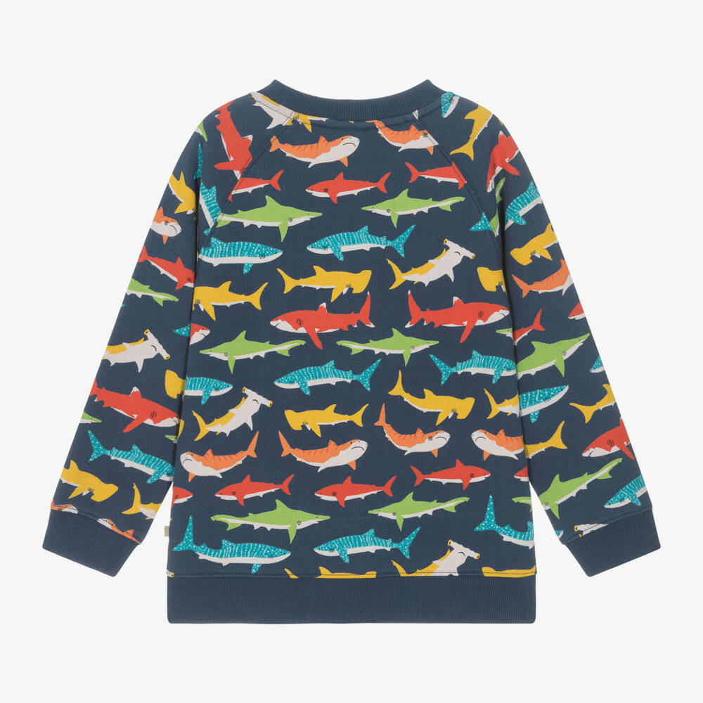 Frugi-Boys Navy Blue Cotton Shark Sweatshirt | Childrensalon Outlet