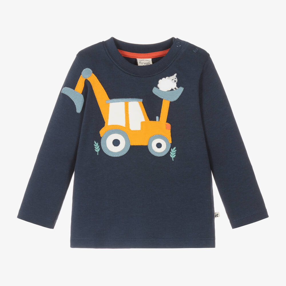 Frugi - Boys Navy Blue Organic Cotton Tractor Top | Childrensalon