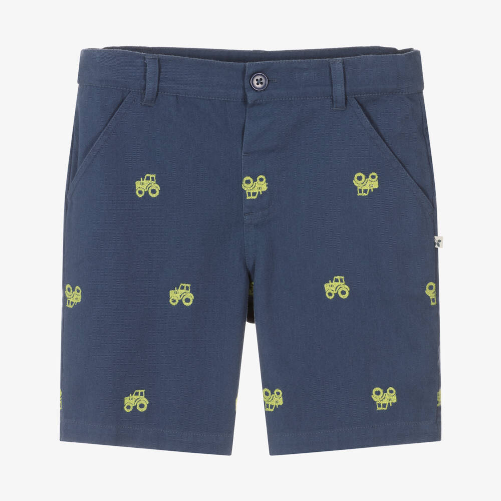 Frugi-Boys Navy Cotton Tractor Shorts | Childrensalon Outlet