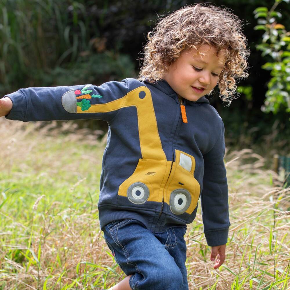 Frugi-Boys Navy Digger Hoodie Delight | Childrensalon Outlet