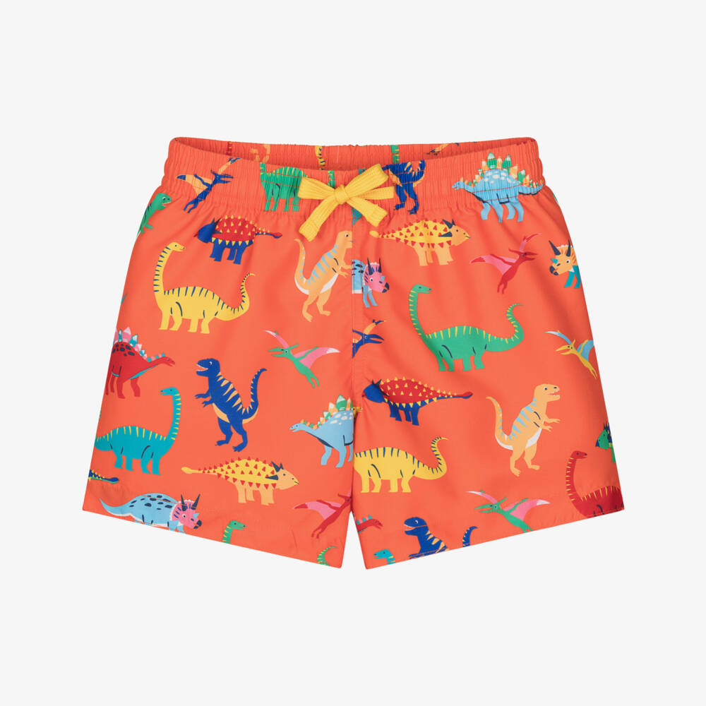 Frugi-Boys Orange Dinosaur Swim Shorts | Childrensalon Outlet