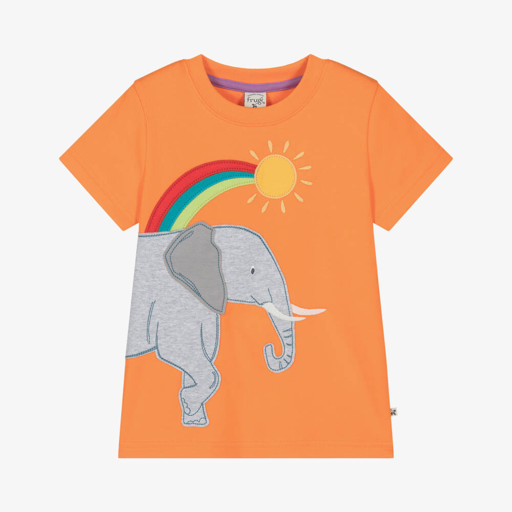 Frugi-Boys Orange Organic Cotton Elephant T-Shirt | Childrensalon Outlet