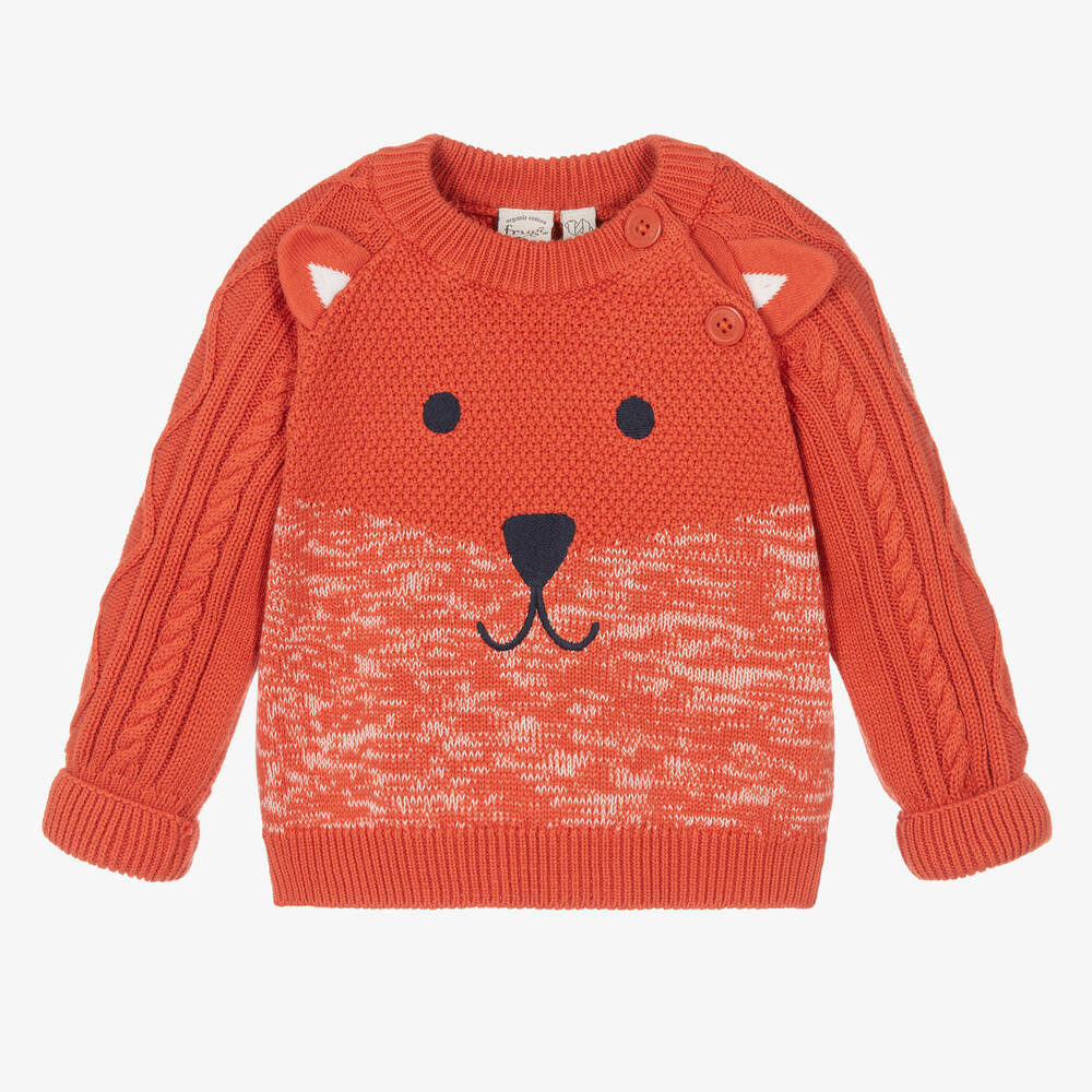 Frugi - Boys Orange Organic Cotton Fox Sweater | Childrensalon