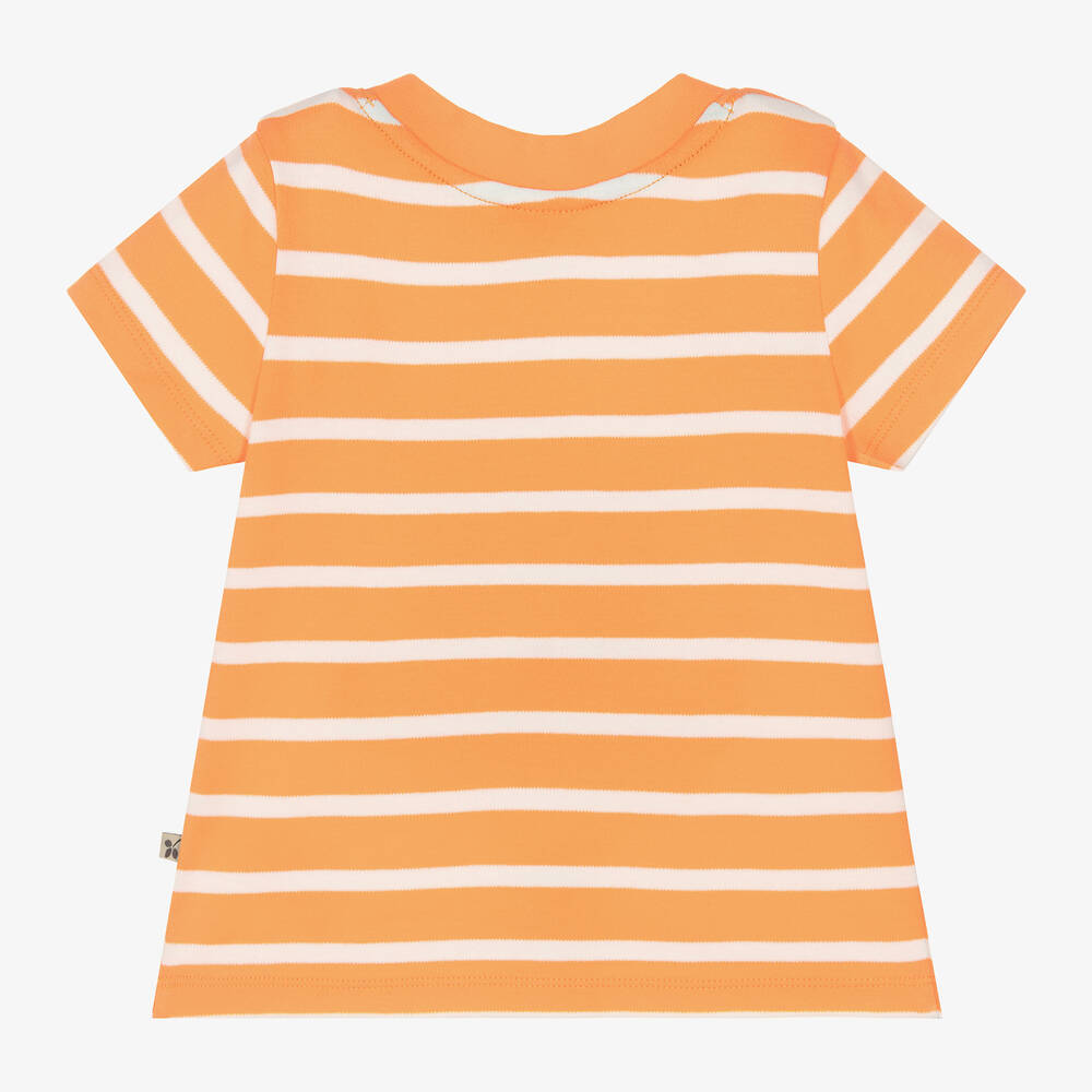 Frugi-تيشيرت قطن عضوي مقلم لون برتقالي وأبيض للأولاد | Childrensalon Outlet
