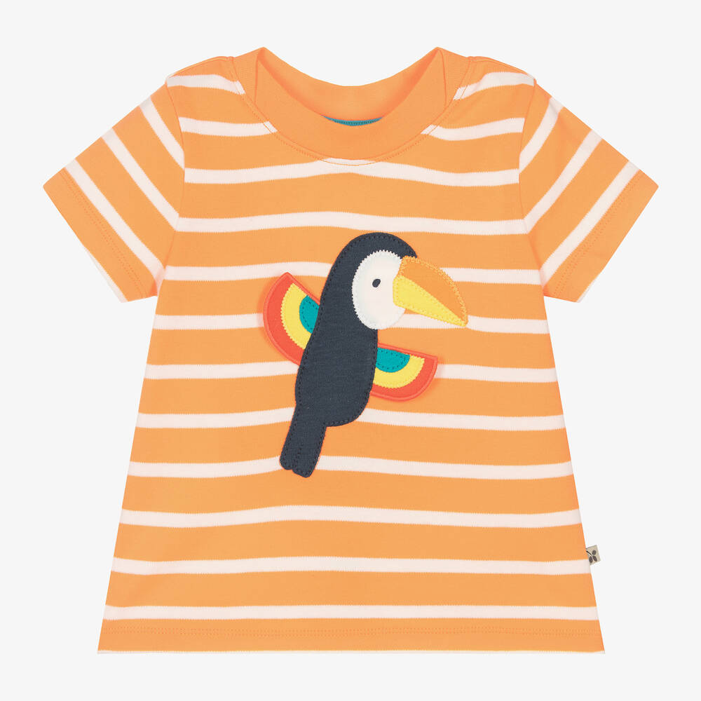 Frugi-Boys Orange Striped Cotton Toucan T-Shirt | Childrensalon Outlet