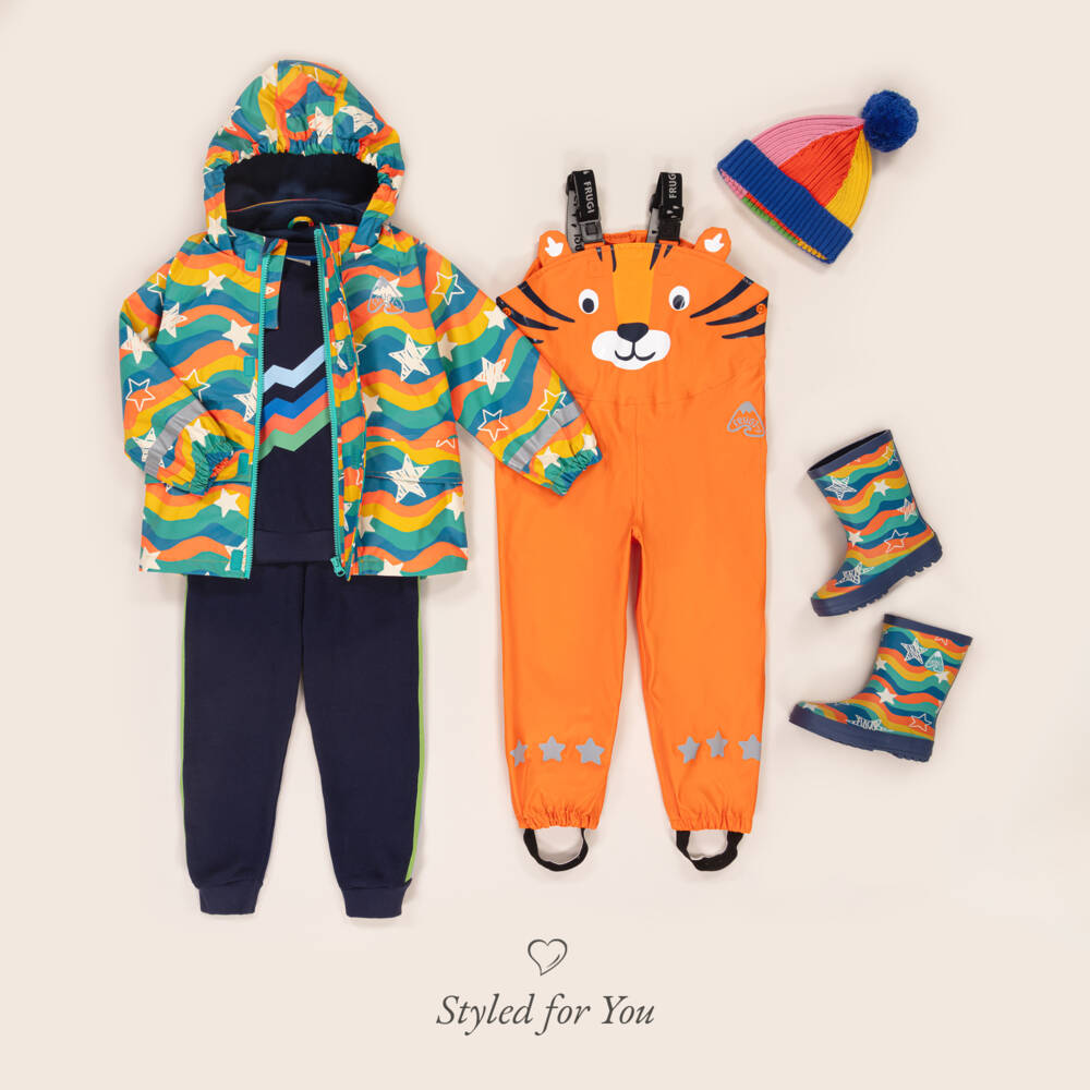 Frugi-Boys Orange Tiger Waterproof Dungarees | Childrensalon Outlet