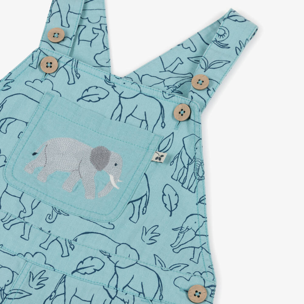Frugi-Boys Pale Aqua Blue Elephant Dungaree Shorts | Childrensalon Outlet