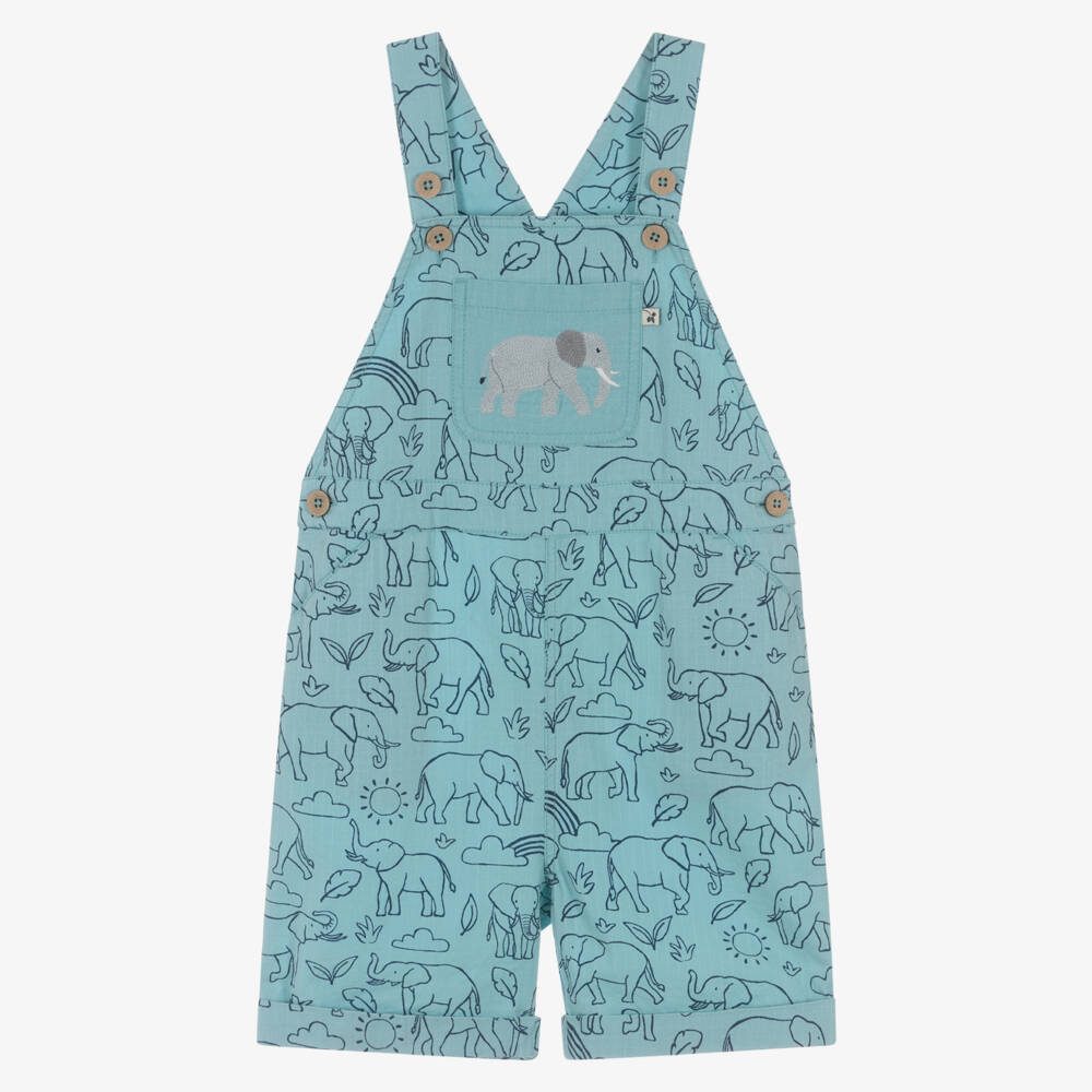 Frugi-Boys Pale Aqua Blue Elephant Dungaree Shorts | Childrensalon Outlet