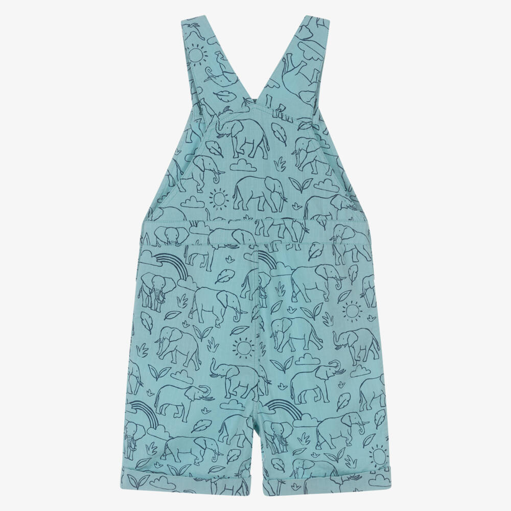 Frugi-Boys Pale Aqua Blue Elephant Dungaree Shorts | Childrensalon Outlet