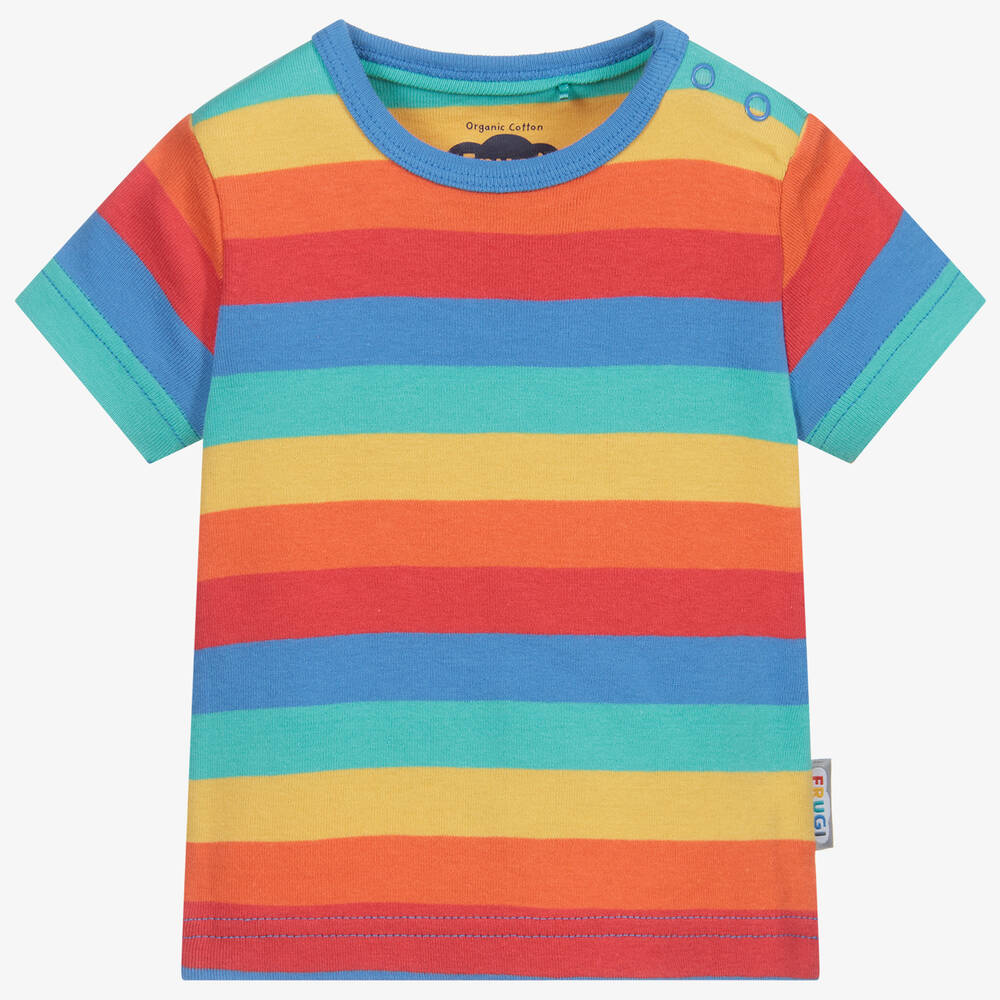 Frugi - Boys Rainbow Stripe Organic Cotton T-Shirt | Childrensalon