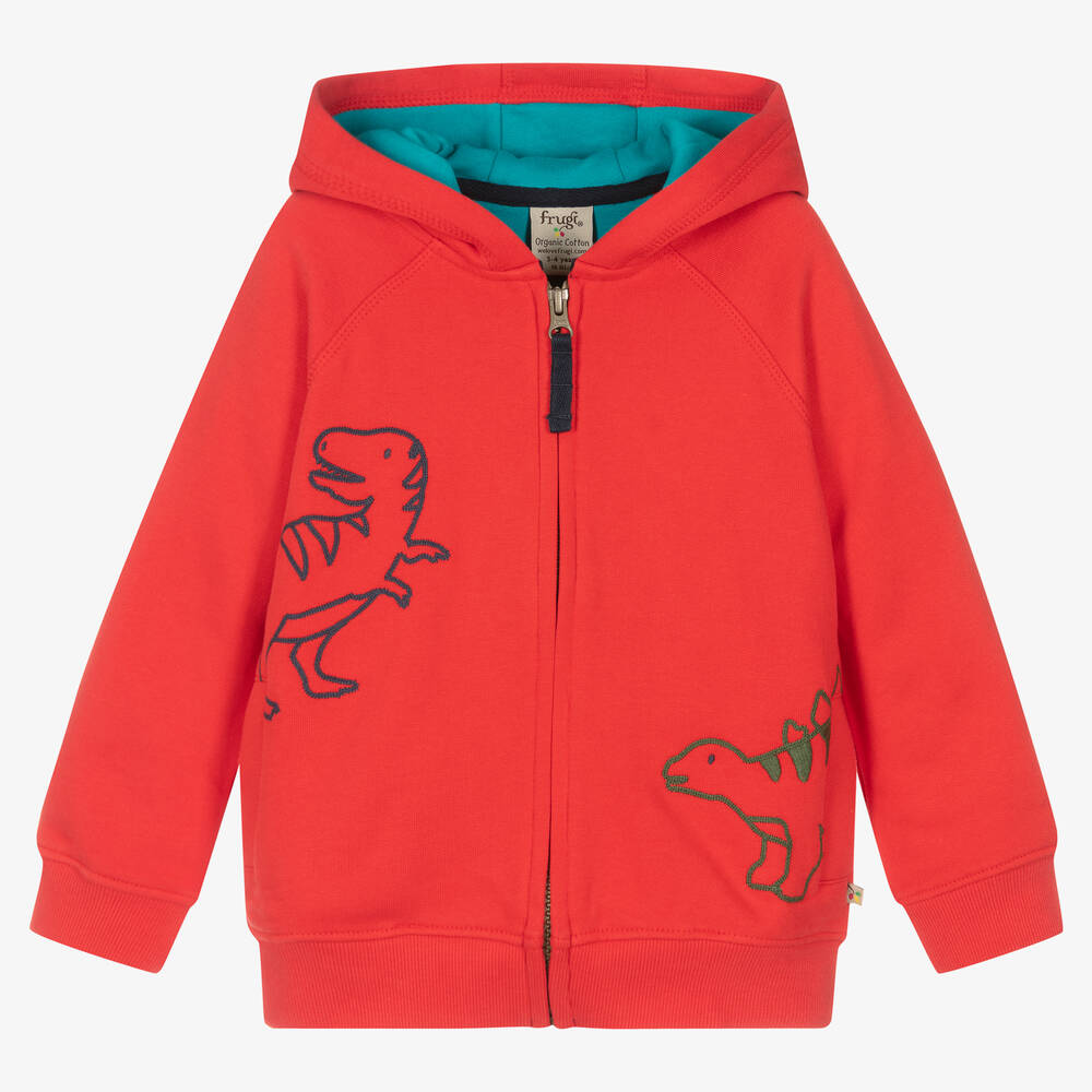 Frugi - Rote Biobaumwoll-Jacke mit Dinos | Childrensalon