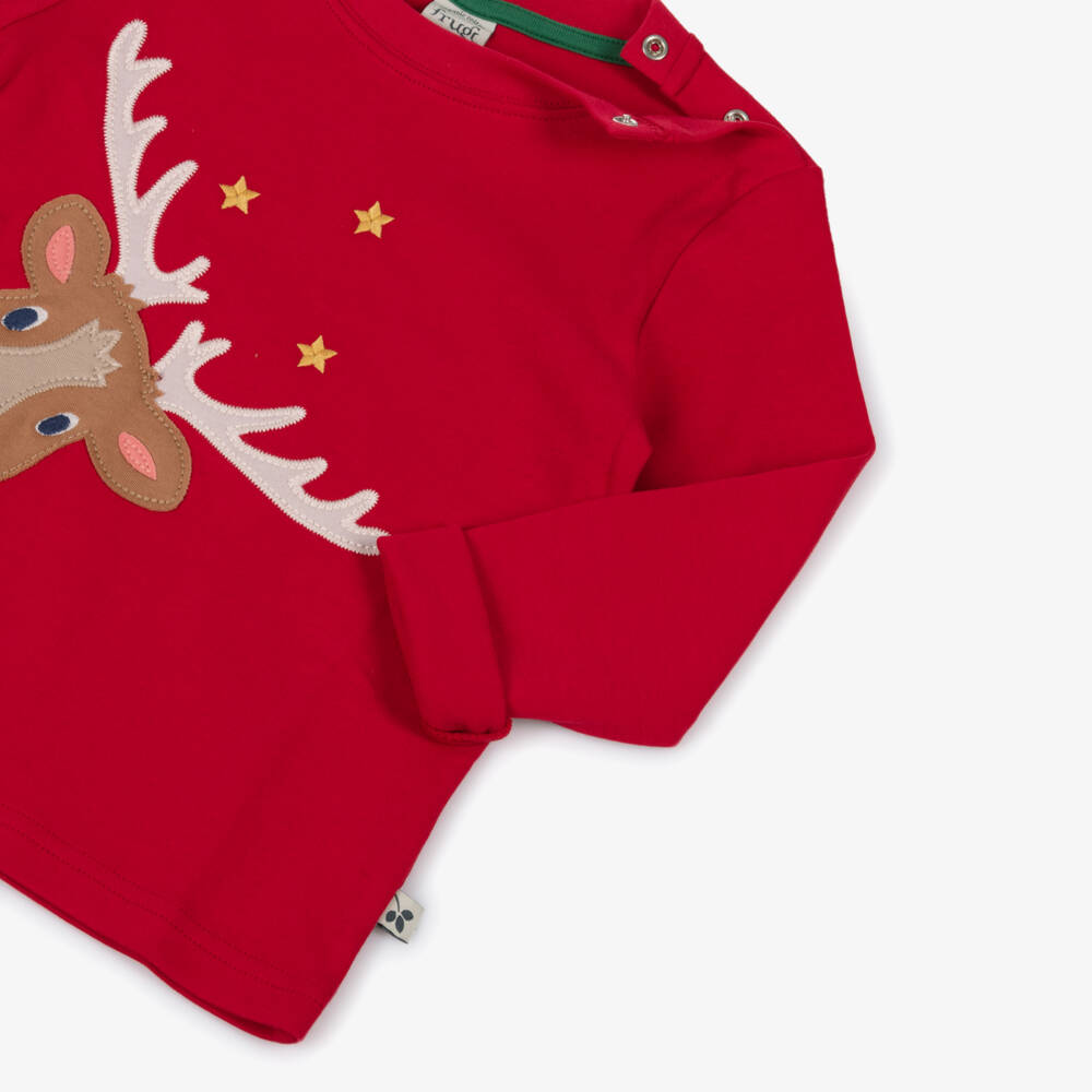 Frugi-Boys Red Organic Cotton Reindeer Appliqué Top | Childrensalon Outlet