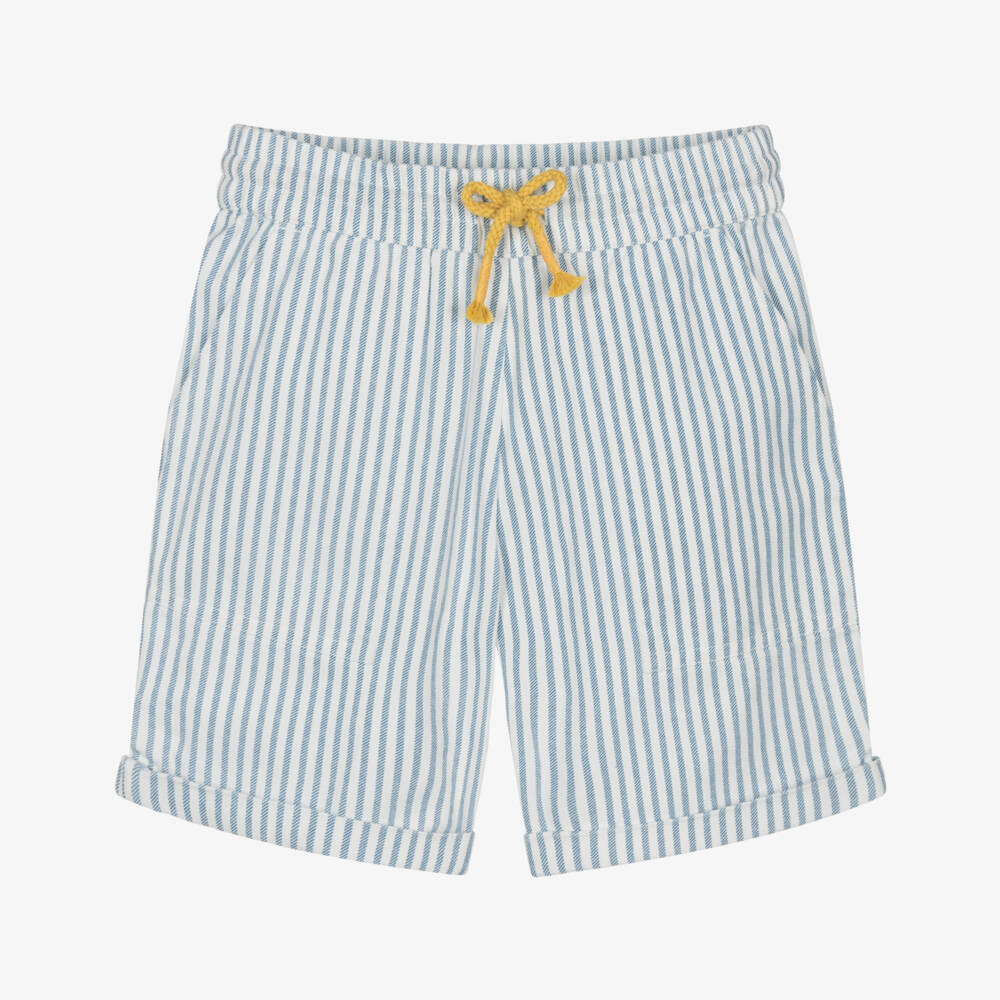 Frugi-Boys Striped Blue Cotton Twill Shorts | Childrensalon Outlet