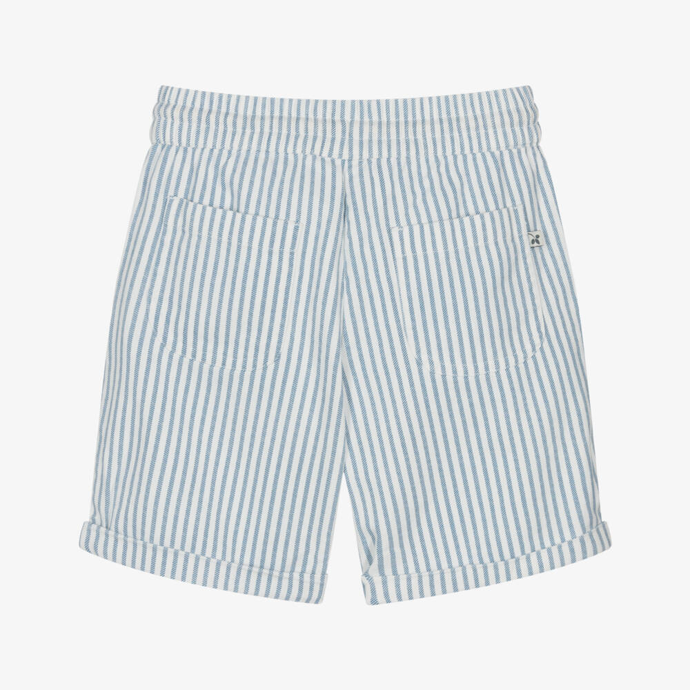 Frugi-Boys Striped Blue Cotton Twill Shorts | Childrensalon Outlet