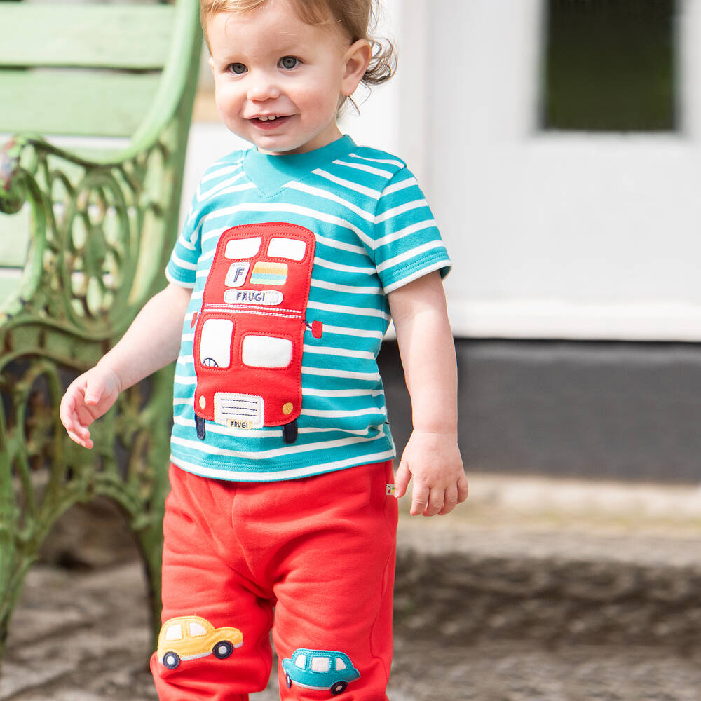 Frugi-Boys Striped Cotton Bus T-Shirt | Childrensalon Outlet