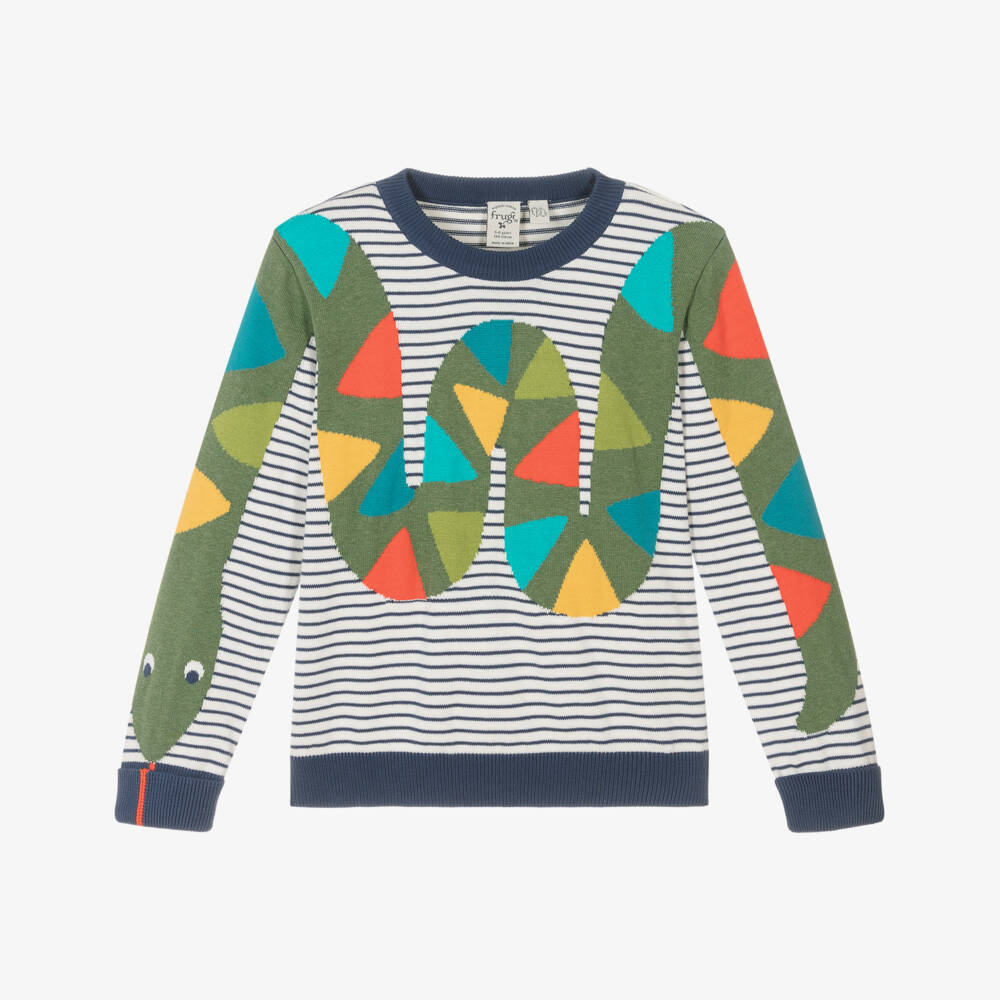 Frugi-Boys Striped Cotton Snake Jumper | Childrensalon Outlet