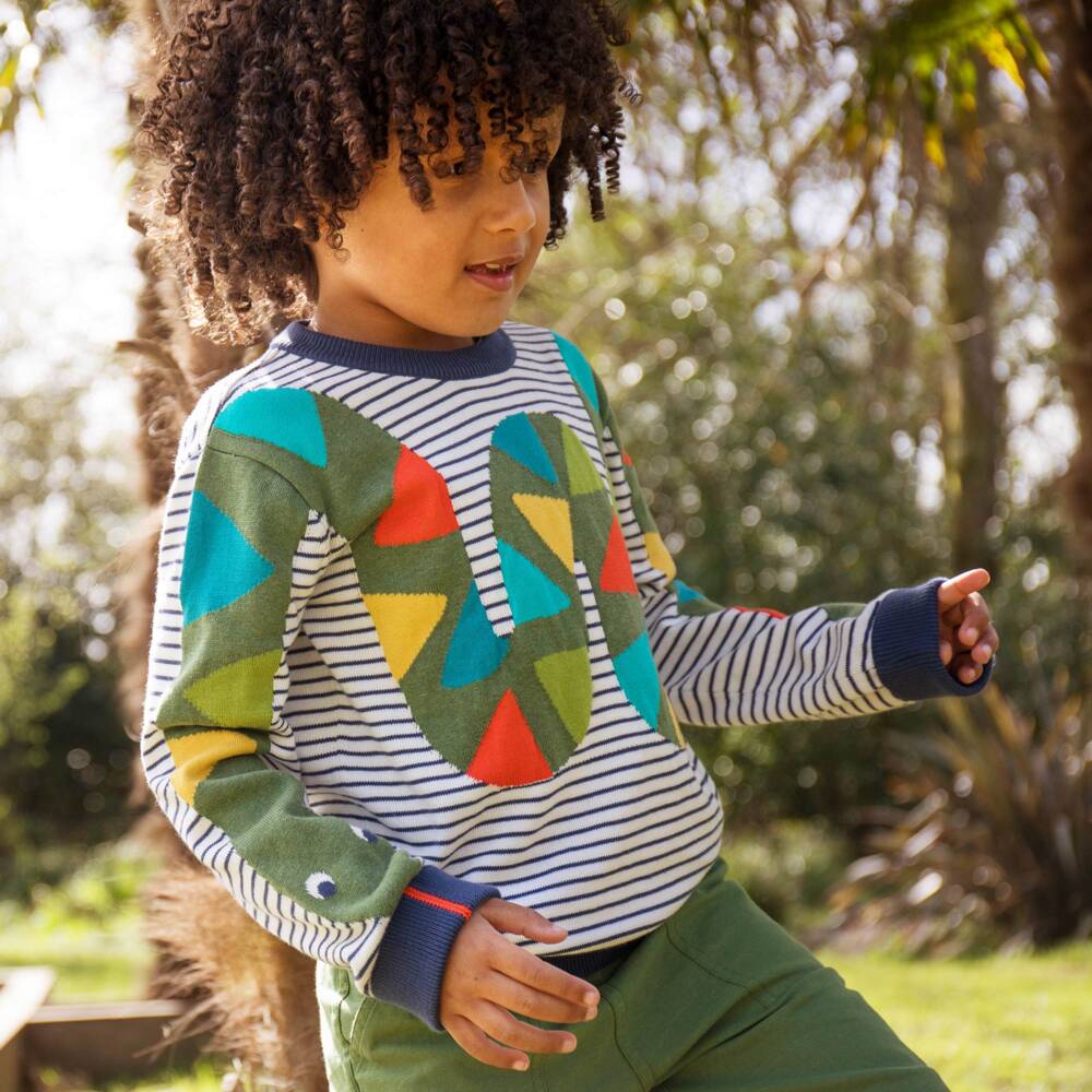 Frugi-Boys Striped Cotton Snake Jumper | Childrensalon Outlet