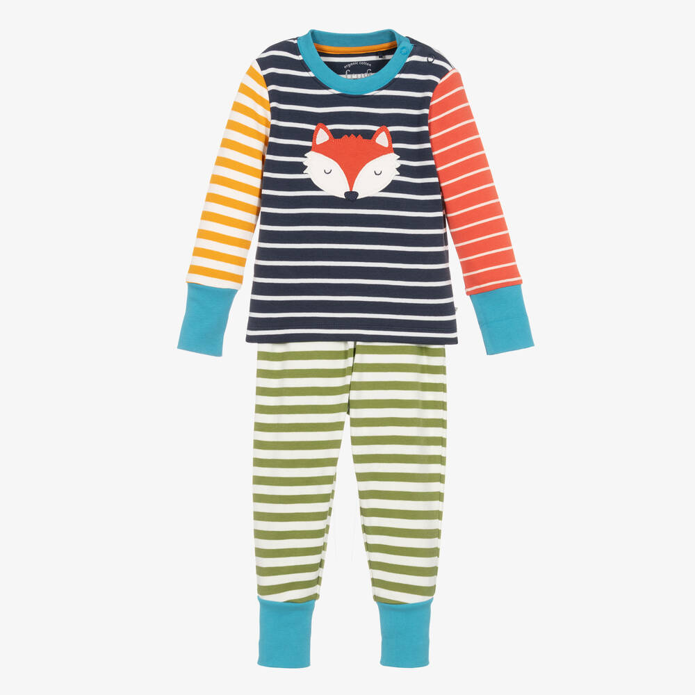 Frugi - Boys Striped Organic Cotton Fox Pyjamas | Childrensalon