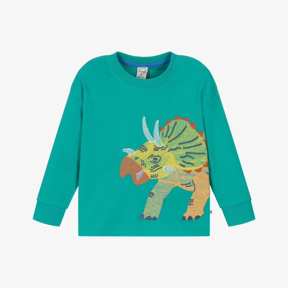 Frugi-Boys Vibrant Emerald Dino Top | Childrensalon Outlet