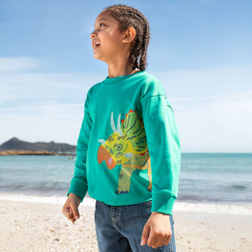 Frugi-Boys Vibrant Emerald Dino Top | Childrensalon Outlet