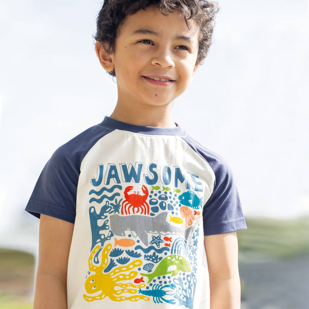 Frugi-Boys White Cotton Sea Creatures T-Shirt | Childrensalon Outlet