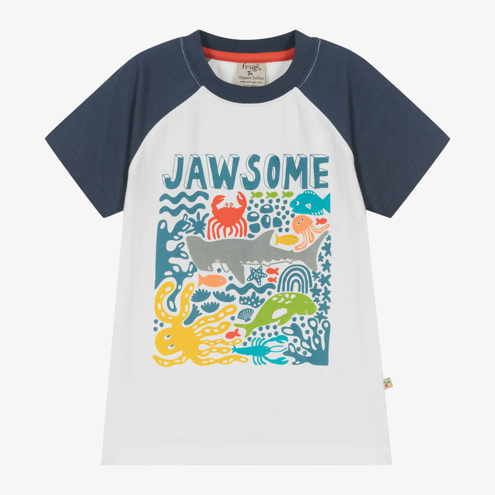 Frugi-Boys White Cotton Sea Creatures T-Shirt | Childrensalon Outlet