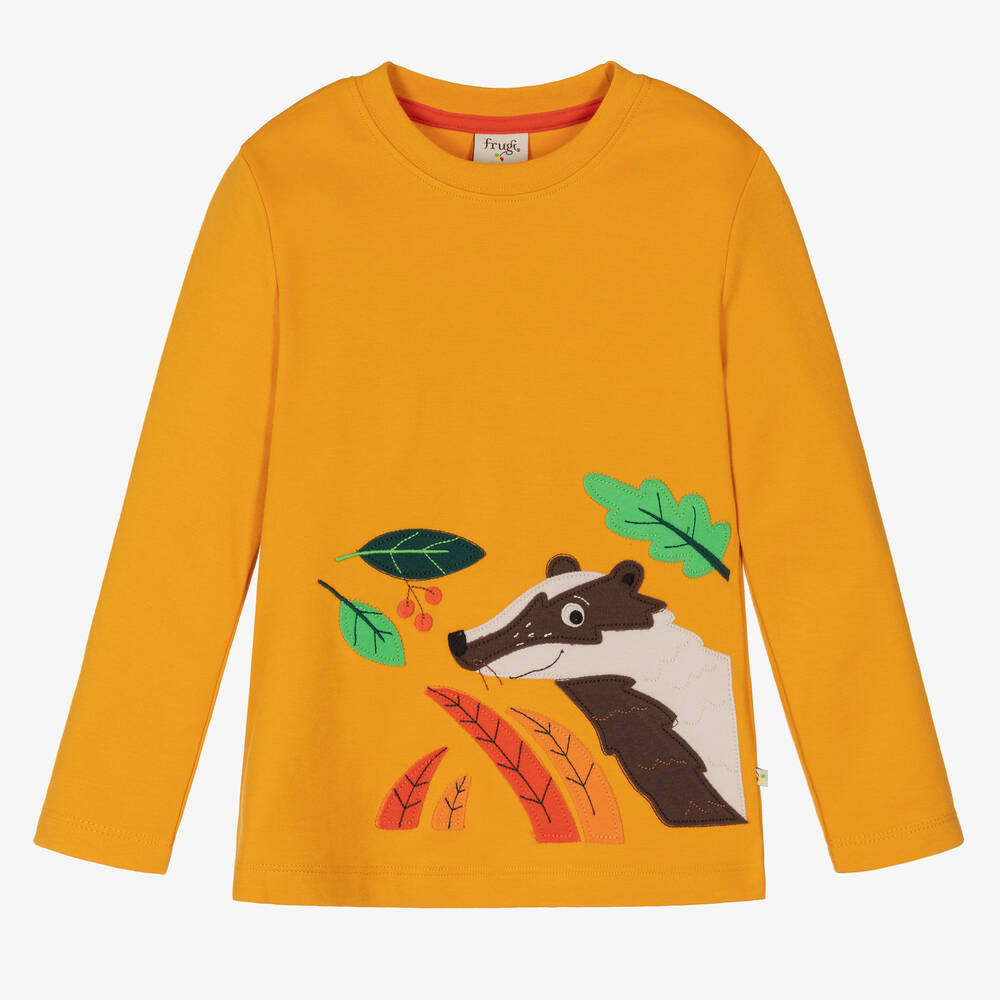 Frugi - Boys Yellow Badger Cotton Top | Childrensalon