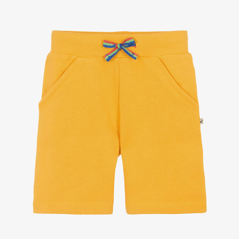 Frugi-Boys Yellow Cotton Jersey Shorts with Striped Drawstring | Childrensalon Outlet