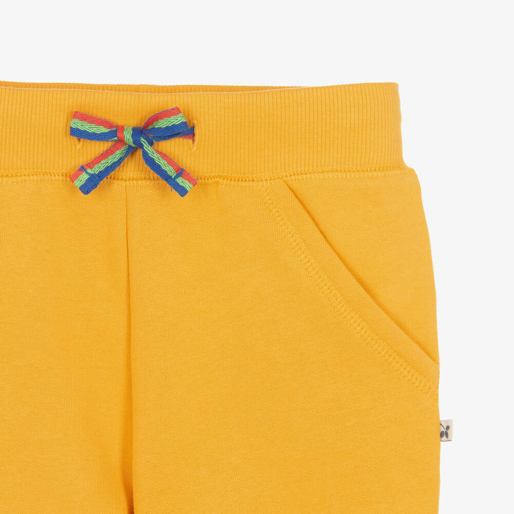Frugi-Boys Yellow Cotton Jersey Shorts with Striped Drawstring | Childrensalon Outlet
