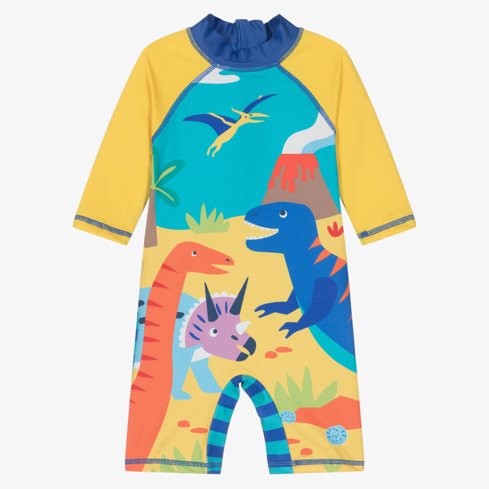 Frugi-بدلة للشمس بطبعة ديناصور لون أصفر (+UPF50) | Childrensalon Outlet